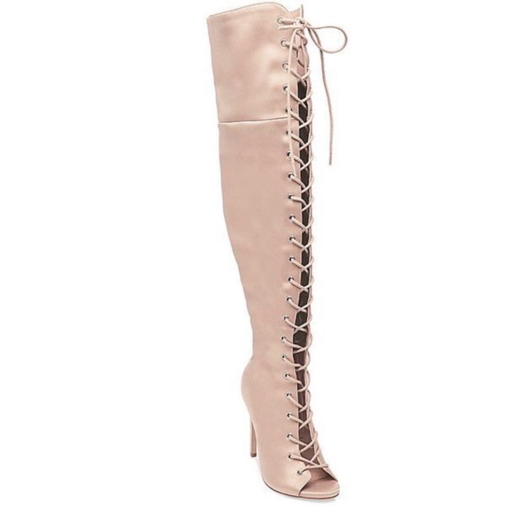 Steve Madden Sizzling Champange Satin tie up knee boots